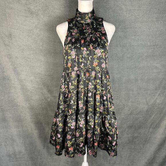 Cinq A Sept Dress Women 00 Black Floral Giselle Babydoll Tiered Whimsy Romantic - Picture 2 of 13